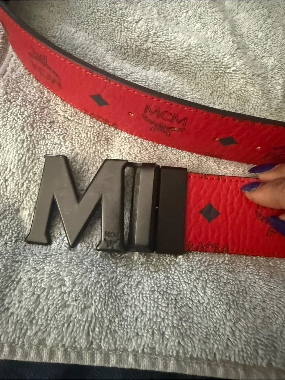 MCM Red Logo Reversible Leather Women’s Belt